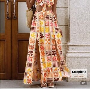 Aztec Multicolor Strapless two piece maxi set
